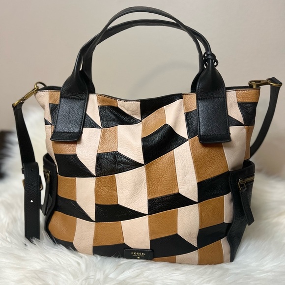 Fossil Black, Brown, and Cream Shoulder Bag - Picture 1 of 9